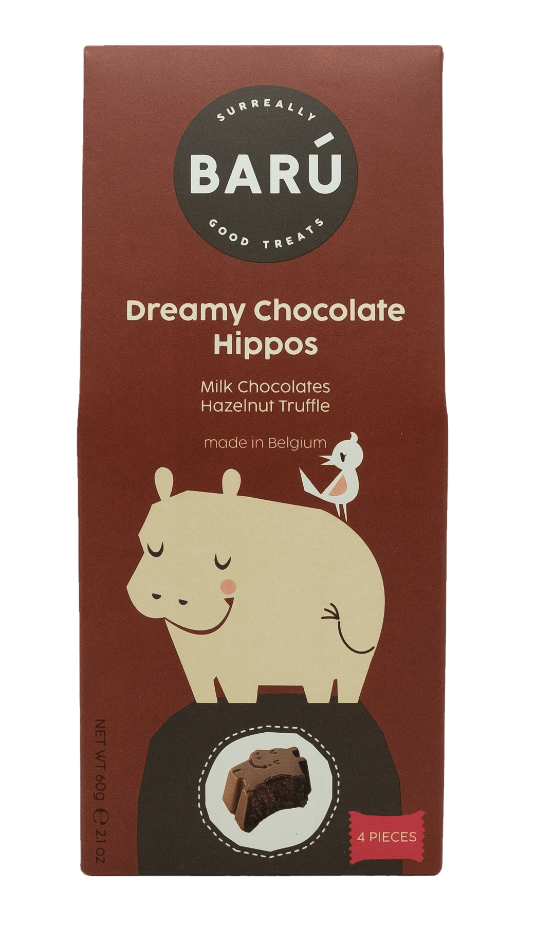 Baru Dreamy choc hippos – Milk chocolate hazlenut truffel (4st)